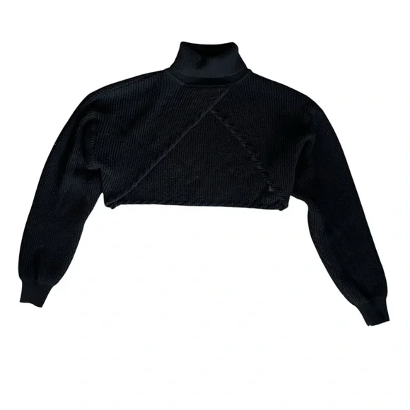 ASTR Revolve Women’s Taissa Bolero Black Knit Shrug Turtleneck Mockneck Sweater - Picture 2 of 11